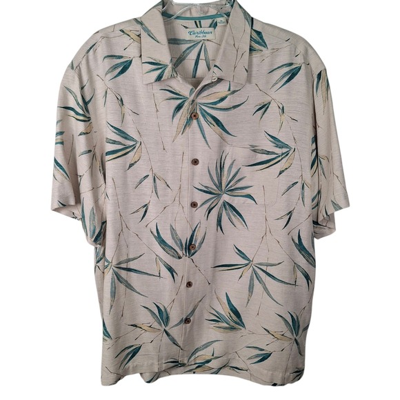 Caribbean Other - Caribbean Pure 100% Silk Hawaiian Shirt Men XL Floral Tropical Palm Short Sleeve